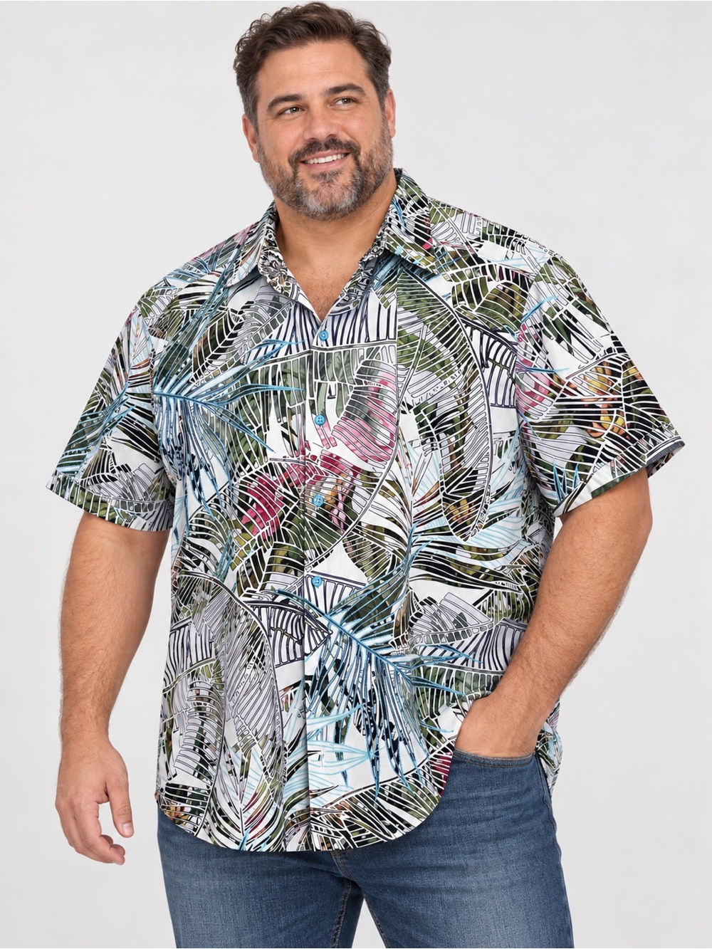 Robert Graham Men’s 2XL Tropical Leaf Embroidered Short Sleeve Shirt